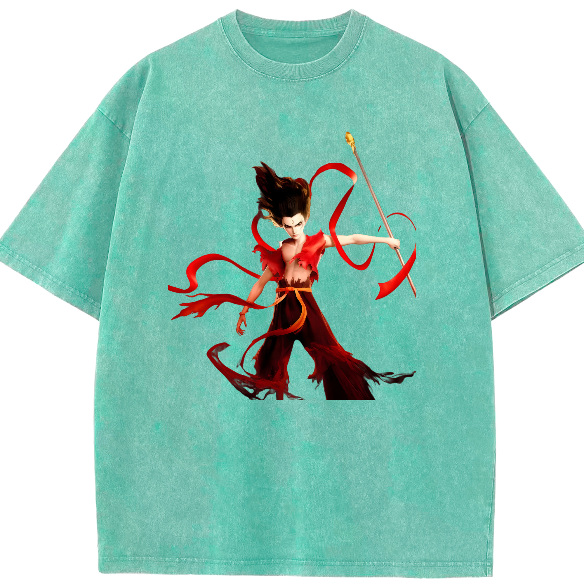 （画像用） Ne Zha 2 ナタ 魔童の大暴れ 綿100% ヴィンテージ風 半袖Tシャツ（フロントプリント）